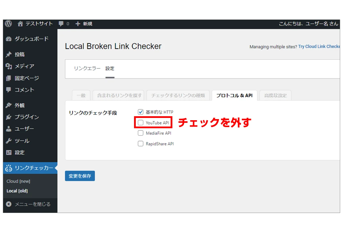 Broken Link Checkerの設定 プロトコル＆API