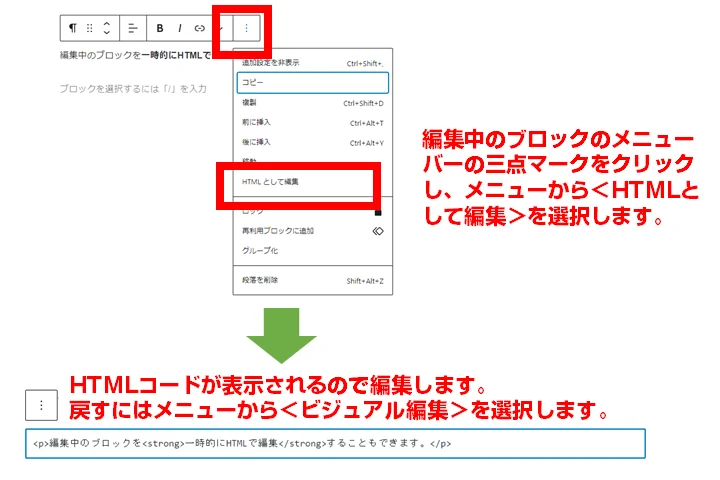 編集中のブロックだけHTMLを編集する方法